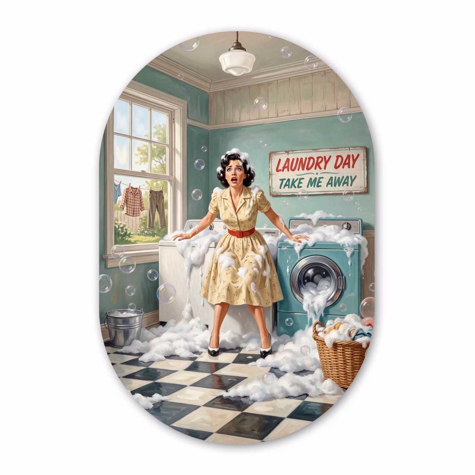 Muurovaal aluminium - Retro - Blauw - Vrouw — 1