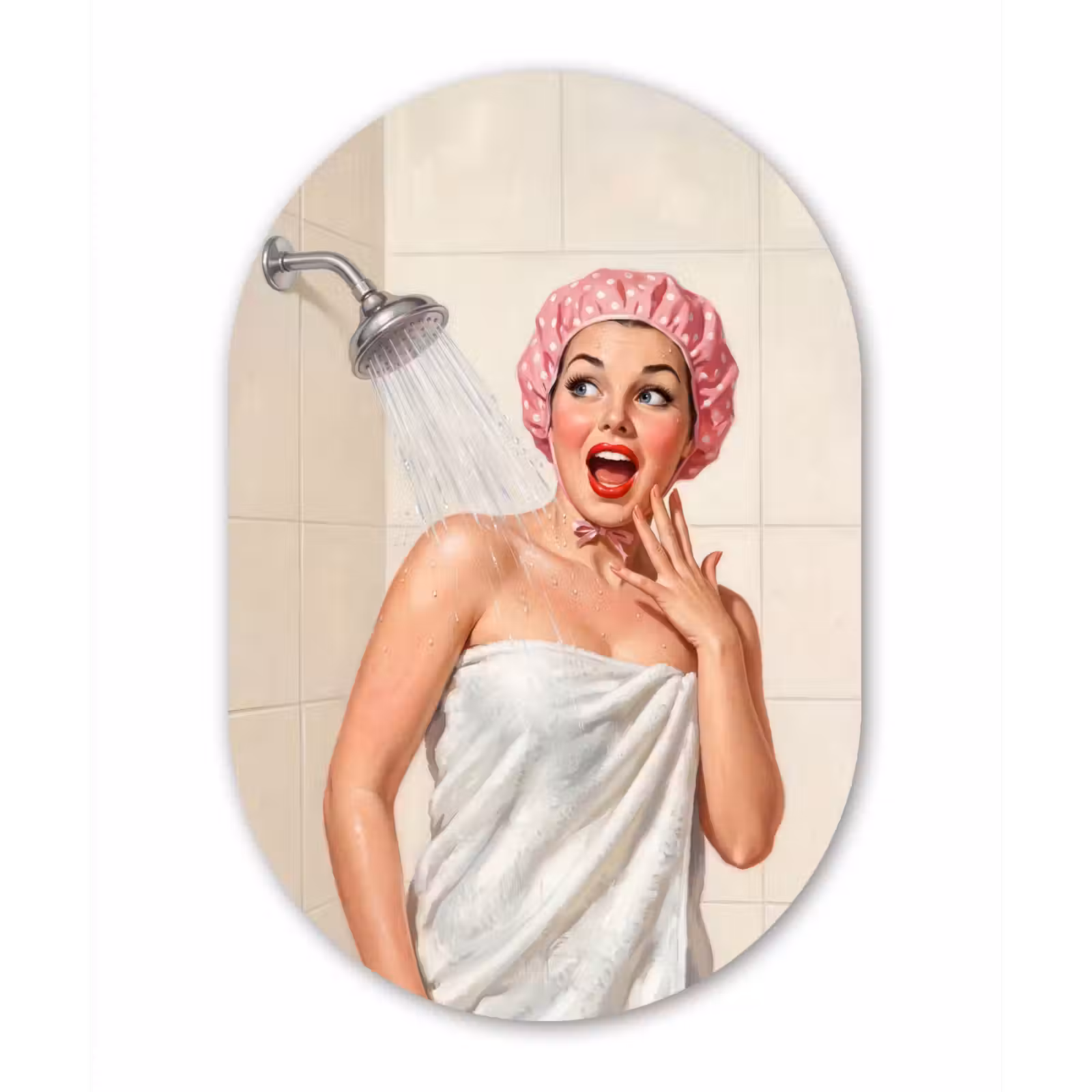Muurovaal aluminium - Vrouw - Douche - Roze — 1