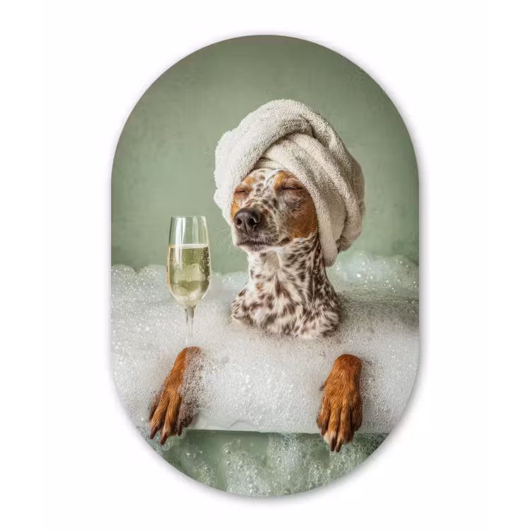 Muurovaal aluminium - Hond - Bad - Champagne - Handdoek — 1