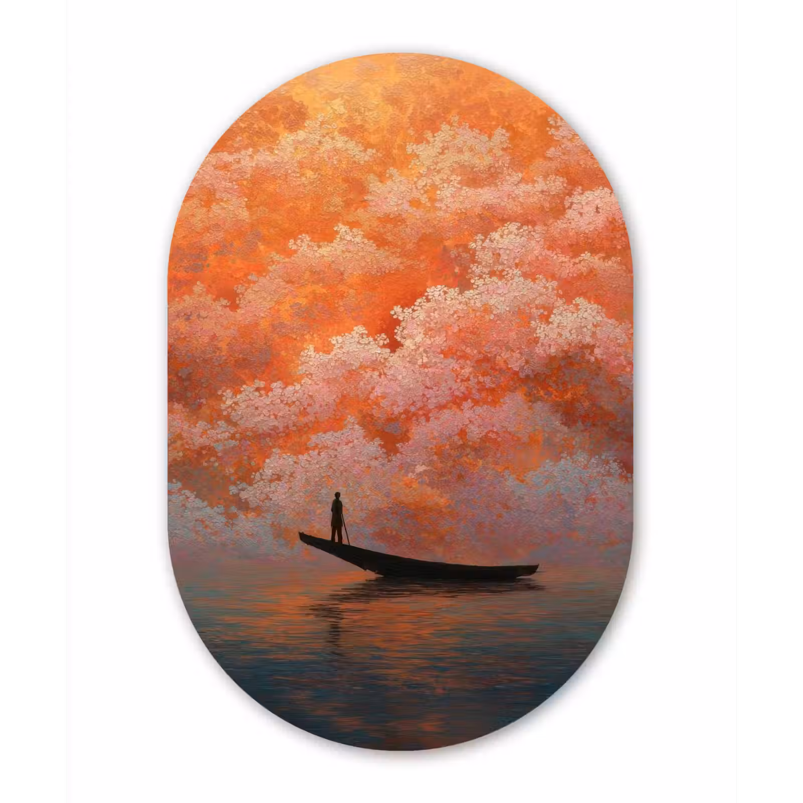 Muurovaal aluminium - Zee - Boot - Wolken - Oranje — 1