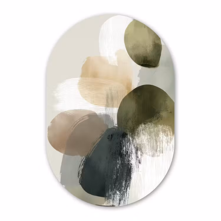 Muurovaal aluminium - Minimalistisch - Cirkels - Penseelstreken - Beige — 1