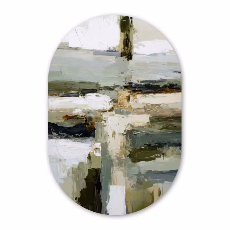Muurovaal aluminium - Penseelstreken - Groen - Abstract - Japandi — 1