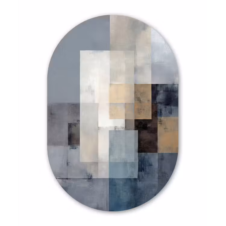 Muurovaal aluminium - Rechthoeken - Abstract - Blauw — 1