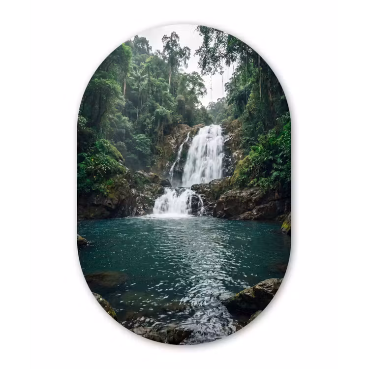 Muurovaal aluminium - Waterfall - Forest - Nature - Greenkhgyguyg — 1