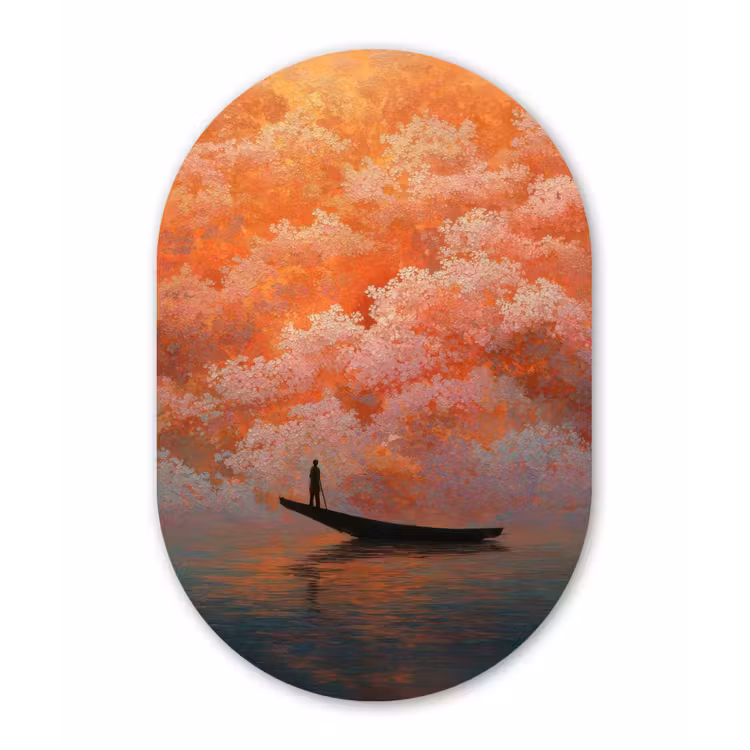 Muurovaal aluminium - Zee - Boot - Wolken - Oranje — 1