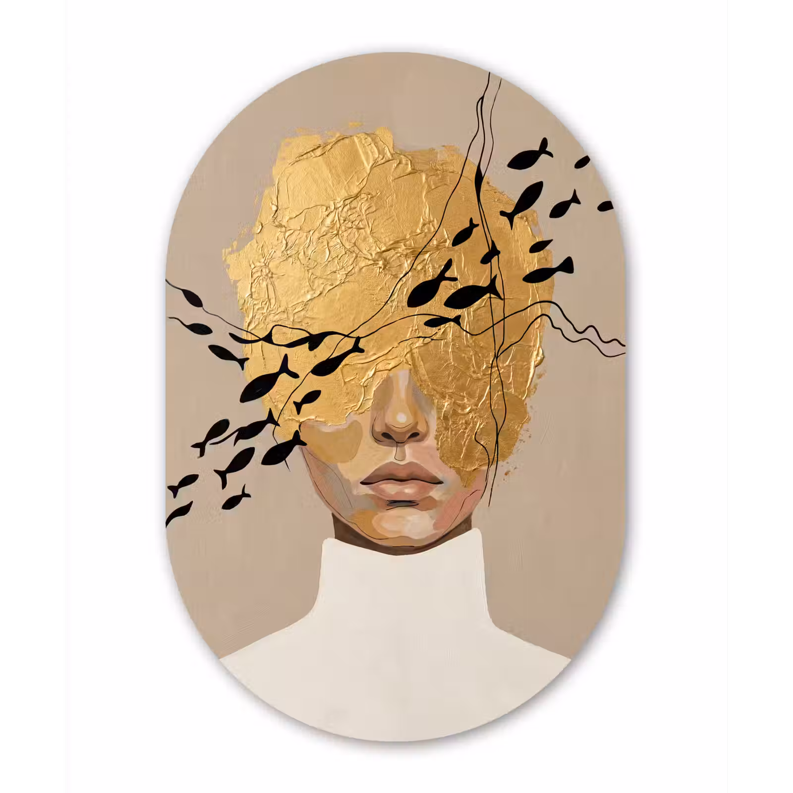 Muurovaal aluminium - Modern - Vrouw - Goud — 1