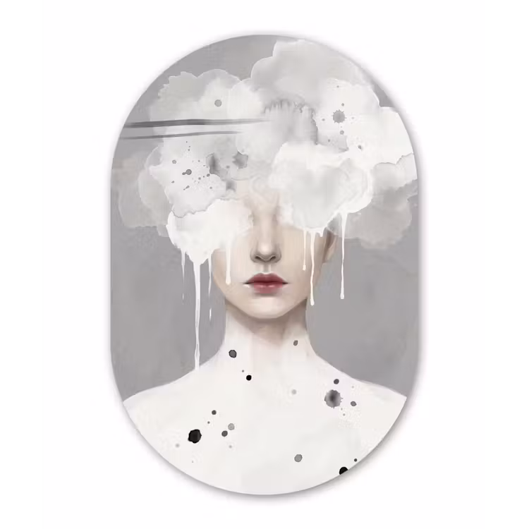 Muurovaal aluminium - Vrouw - Wolk - Grijs — 1