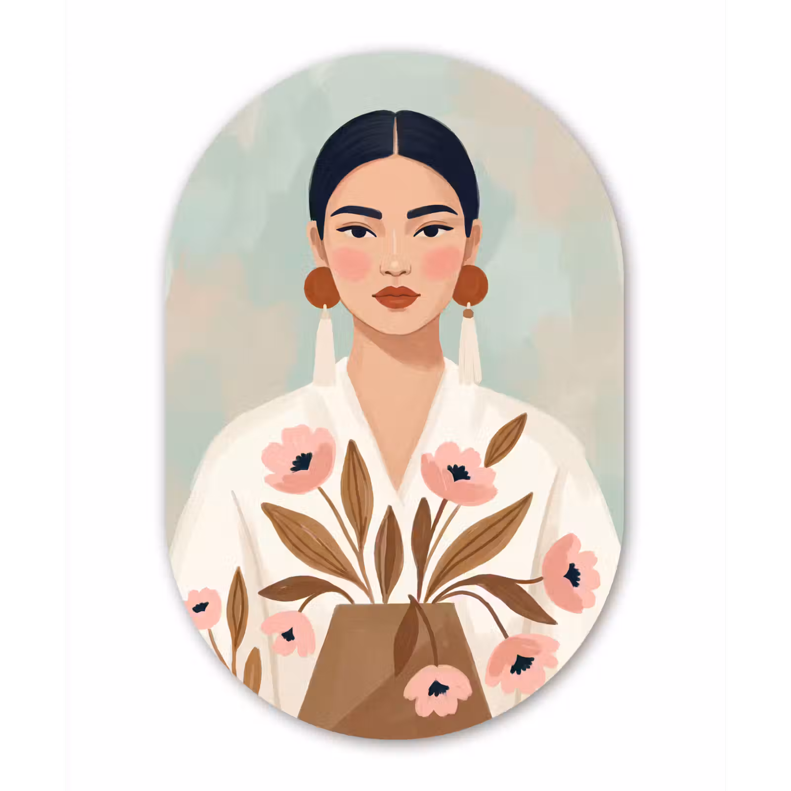 Muurovaal aluminium - Vrouw - Kimono - Pastel — 1