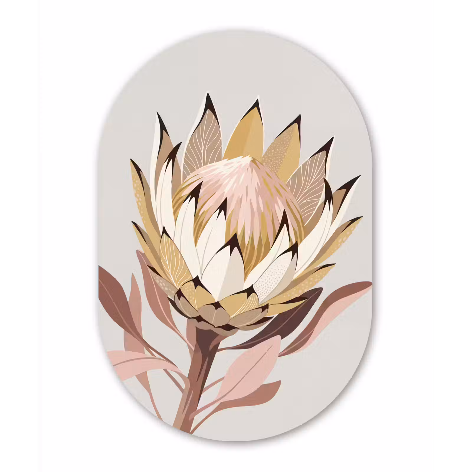 Muurovaal aluminium - Protea - Bloem - Botanisch - Beige — 1