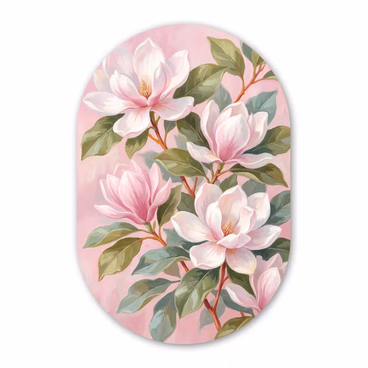 Muurovaal aluminium - Magnolia's - Patroon - Roze — 1