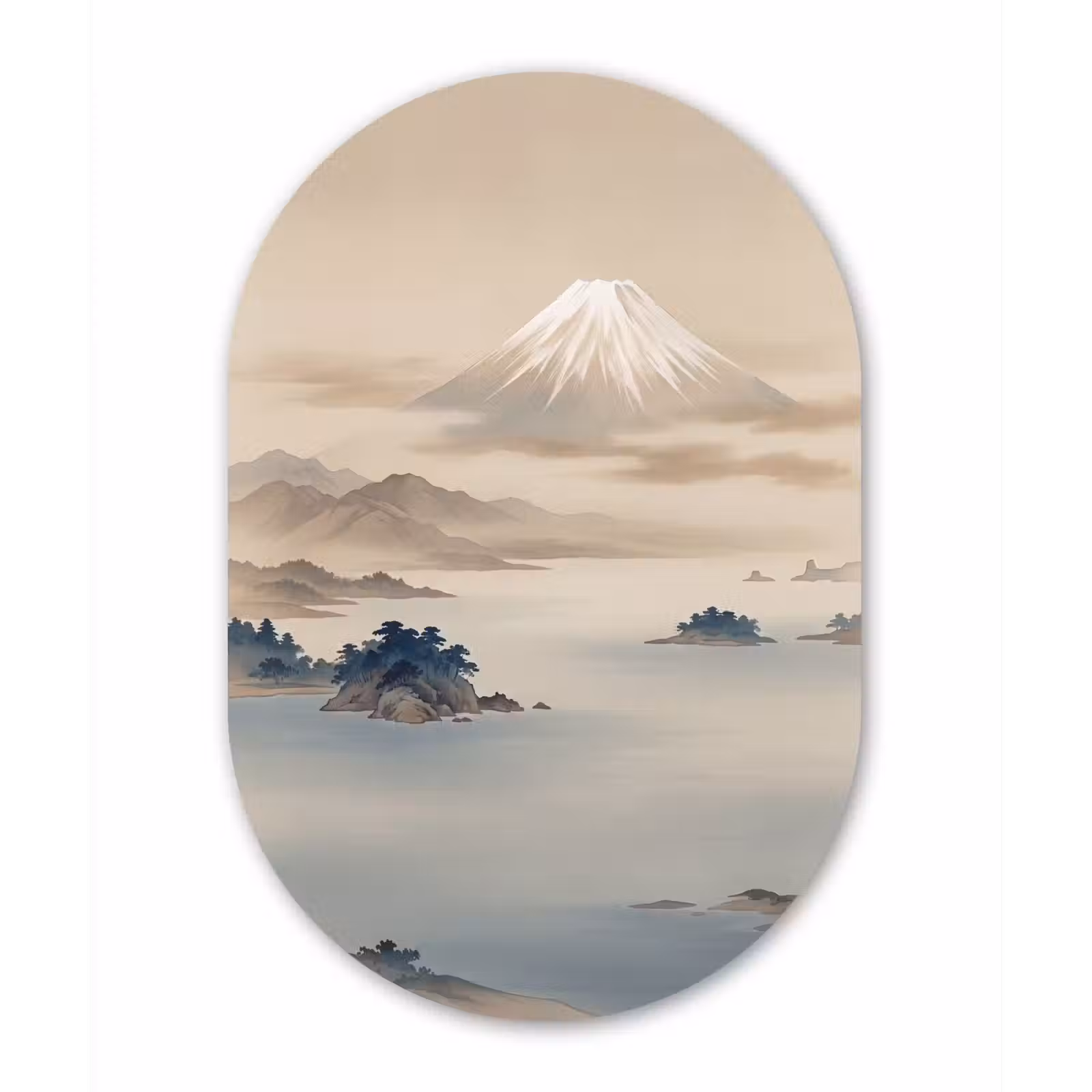 Muurovaal aluminium - Japans - Landschap - Beige — 1