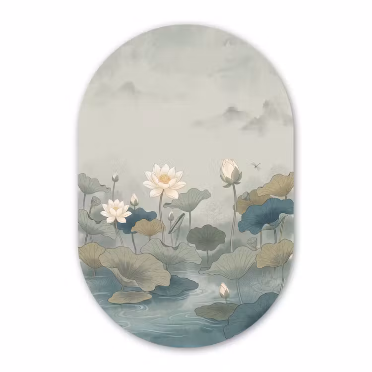 Muurovaal aluminium - Lotus - Bloemen - Groen — 1