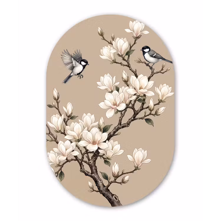 Muurovaal aluminium - Oosters - Vogels - Beige — 1