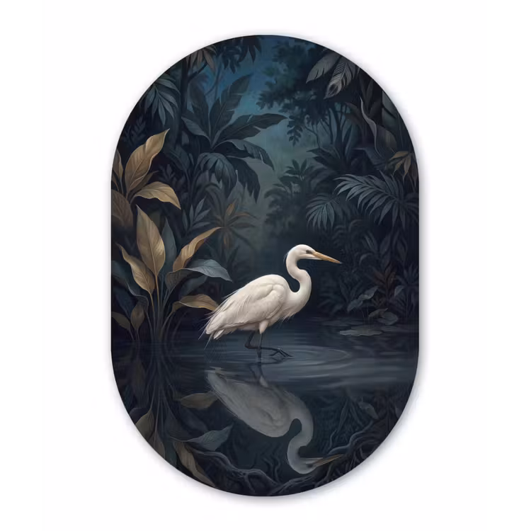 Muurovaal aluminium - Reiger - Water - Natuur - Modern - Wit — 1