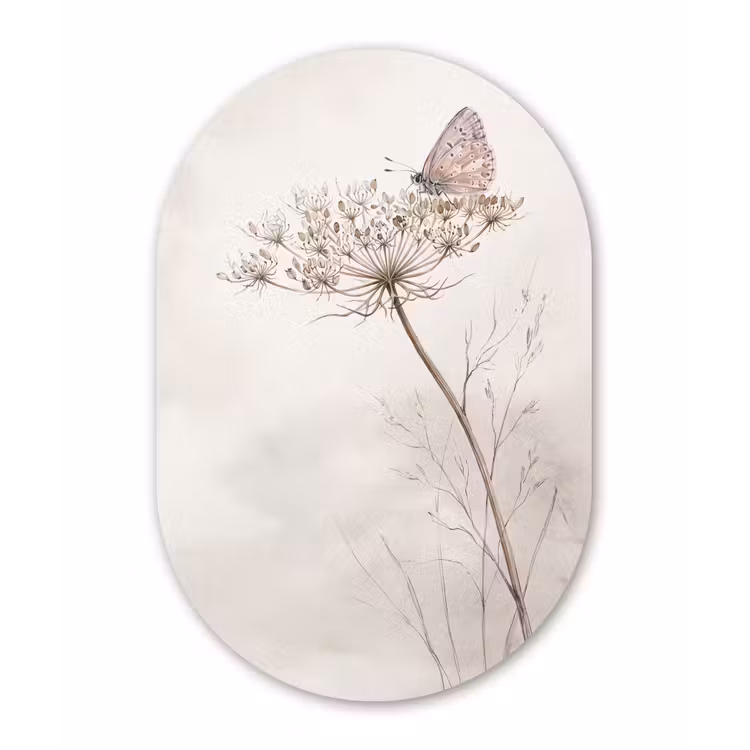 Muurovaal aluminium - Vlinder - Bloem -Natuur - Beige — 1