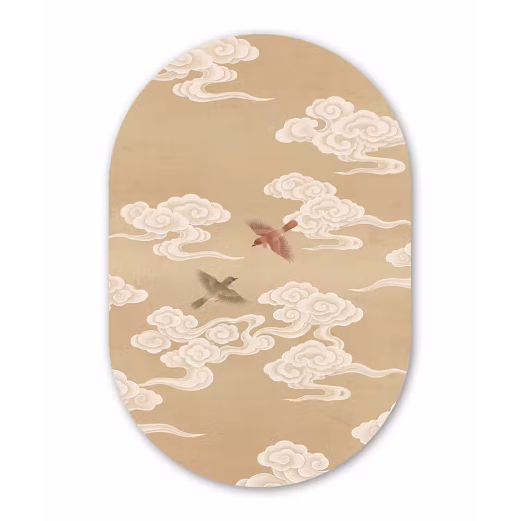 Muurovaal aluminium - Vogels - Vliegen - Beige — 1