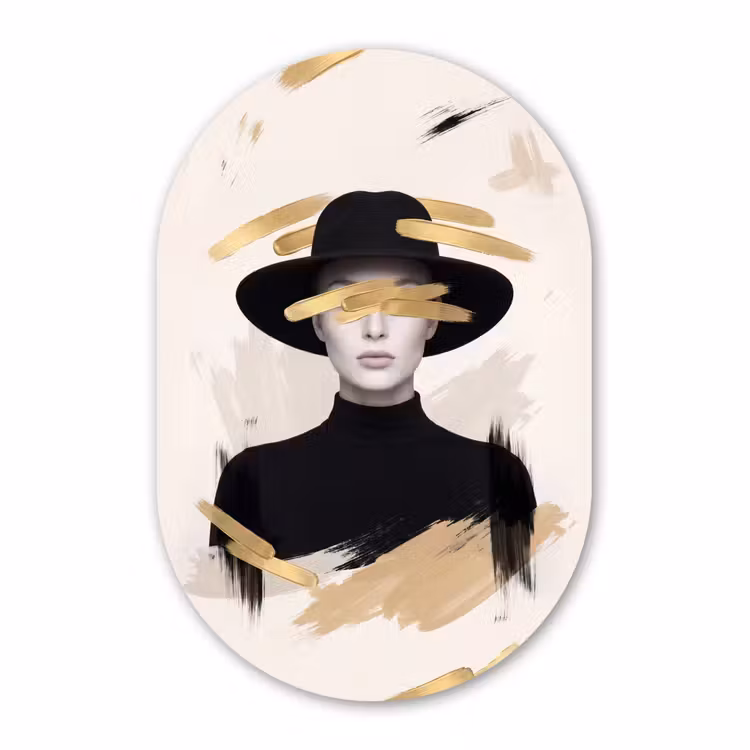 Muurovaal aluminium - Vrouw - Portret - Modern - Goud - Kunst — 1