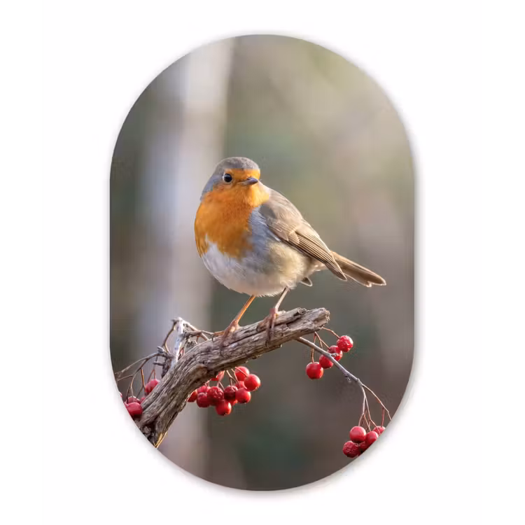 Muurovaal aluminium - Roodborst - Tak - Bessen - Natuur — 1