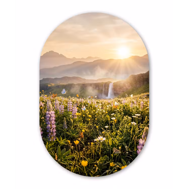 Muurovaal aluminium - Vlinders - Waterval - Bloemenveld — 1