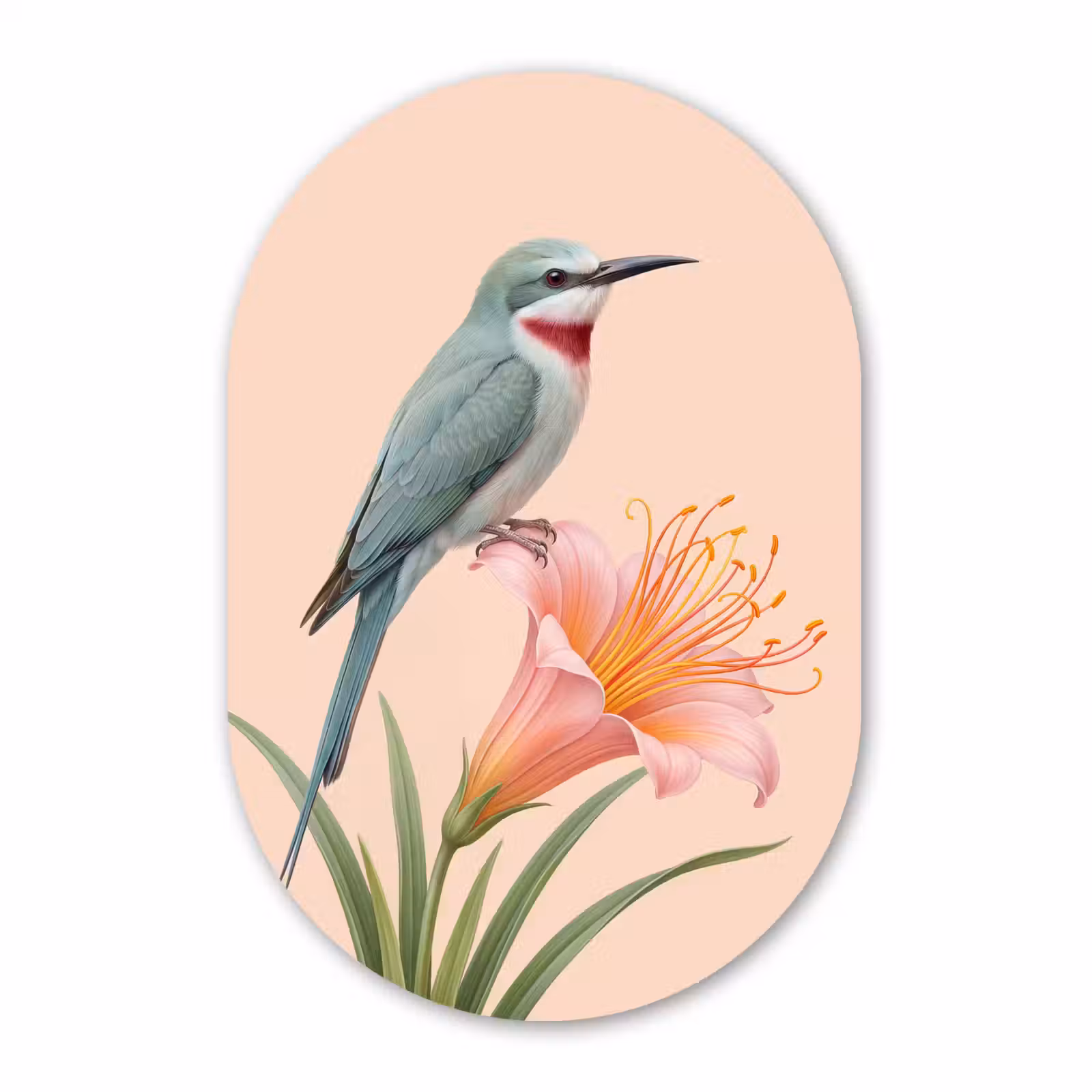 Muurovaal aluminium - Vogel - Bloem - Natuur - Roze — 1
