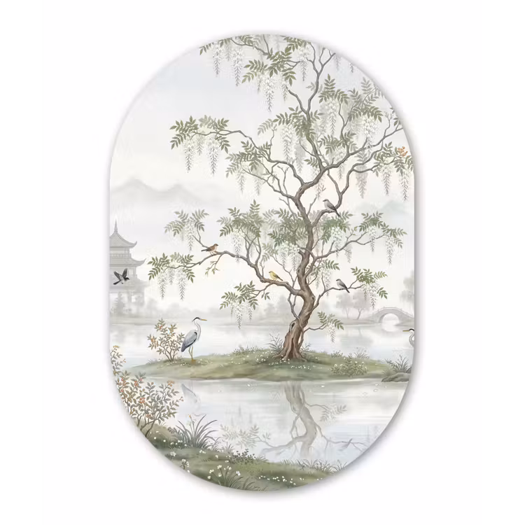 Muurovaal aluminium - Reiger - Landschap - Groen — 1