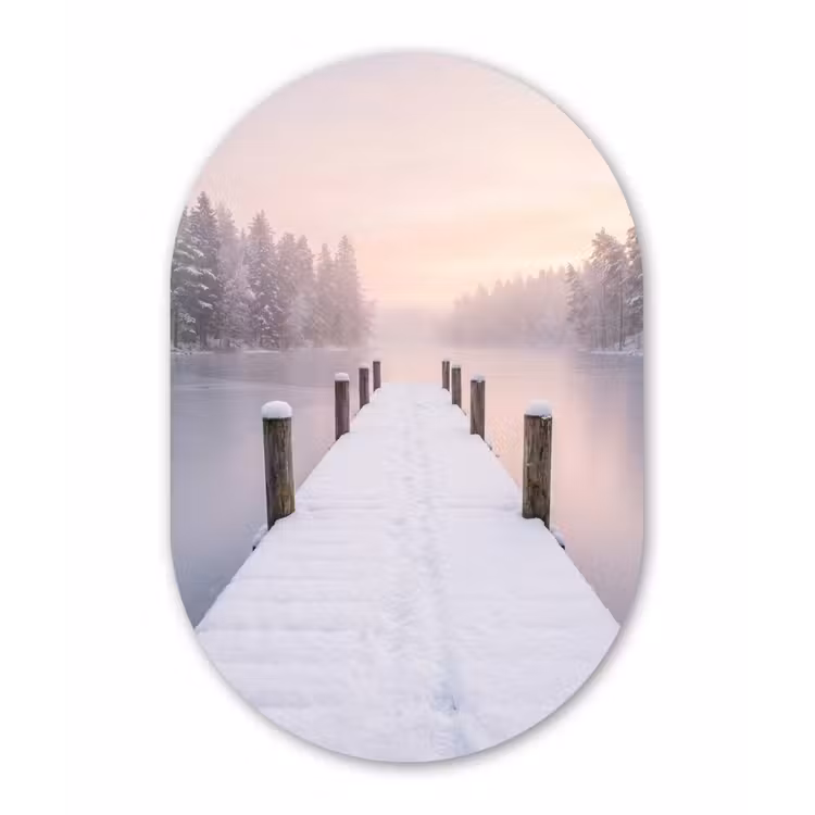 Muurovaal aluminium - Steiger - Meer - Mist - Winter - Serene — 1