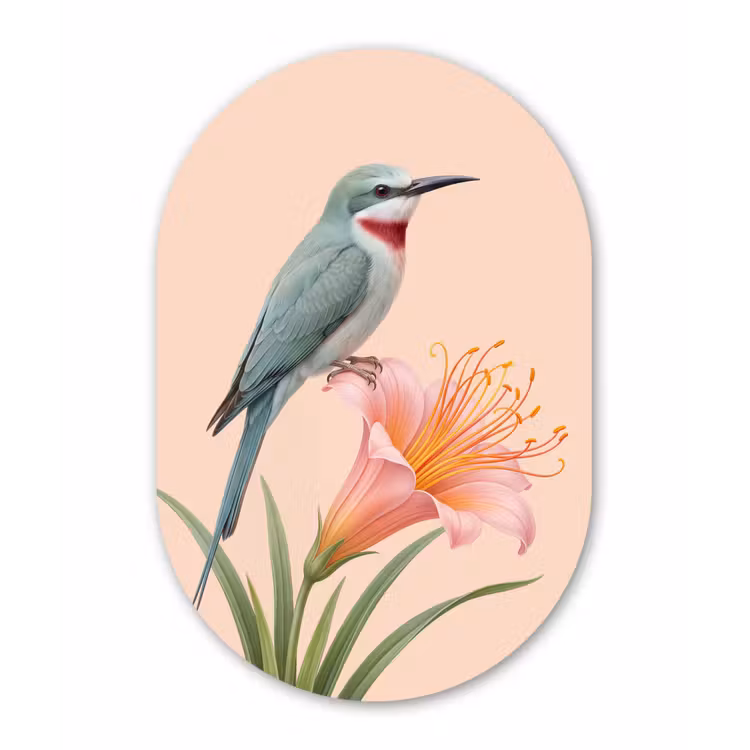 Muurovaal aluminium - Vogel - Bloem - Natuur - Roze — 1