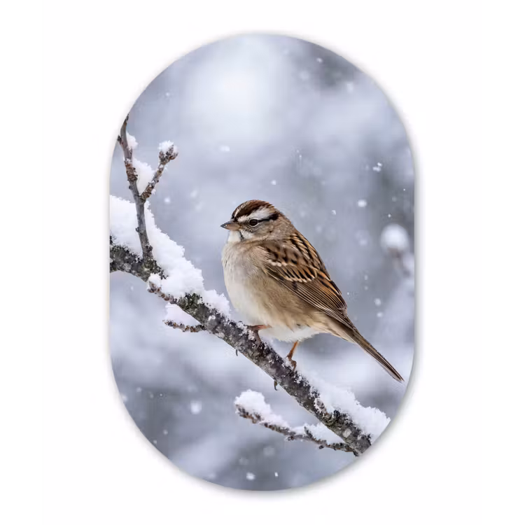 Muurovaal aluminium - Vogel - Tak - Sneeuw - Winter — 1