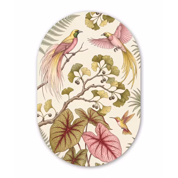 Muurovaal aluminium - Vogels - Tropisch - Botanisch - Roze — 1