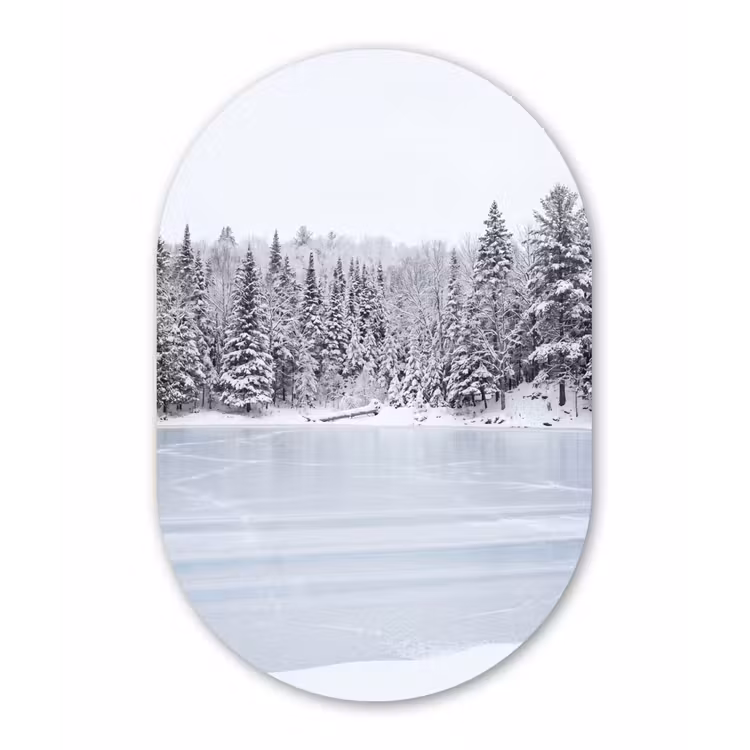 Muurovaal aluminium - Meer - Dennen - IJs - Winter - Rustgevend — 1