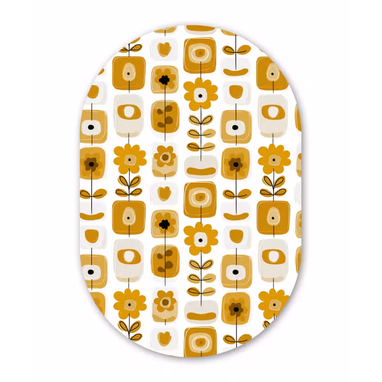 Muurovaal aluminium - Retro - Abstract - Bloemen - Okergeel — 1