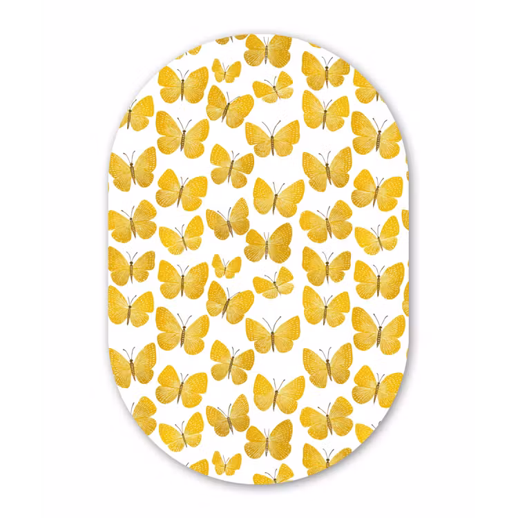 Muurovaal aluminium - Vlinders - Botanisch - Illustratie - Geel - Wit — 1