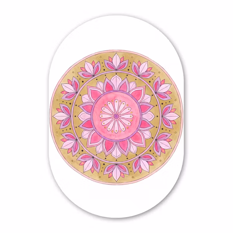 Muurovaal aluminium - Mandala - Patroon - Kunst - Aquarel - Roze — 1