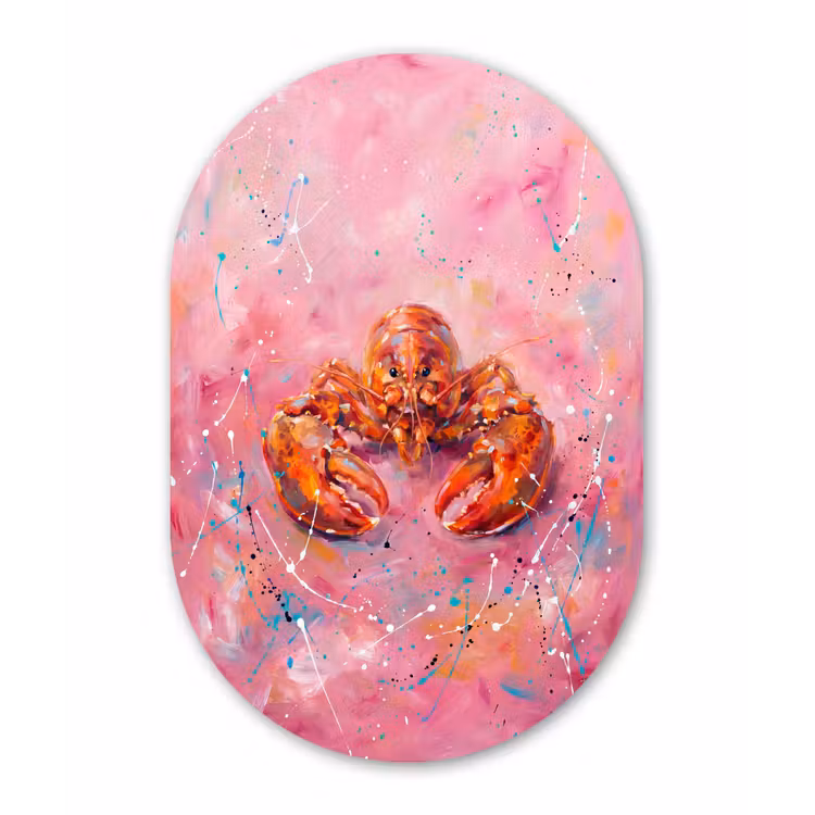 Muurovaal aluminium - Zeeleven - Kreeft - Spatters - Abstract - Roze — 1