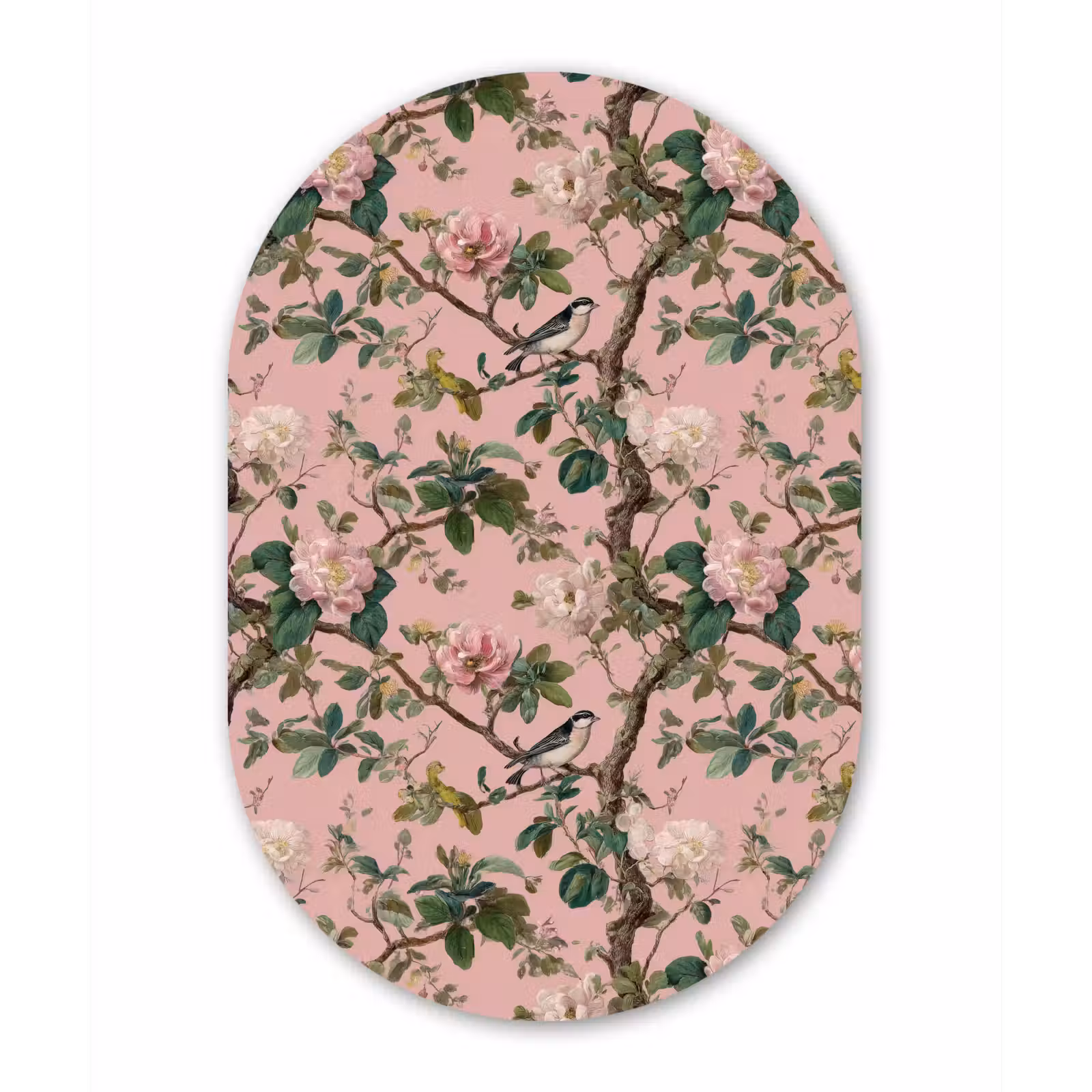 Muurovaal aluminium - Pioenrozen - Botanisch - Vogel — 1