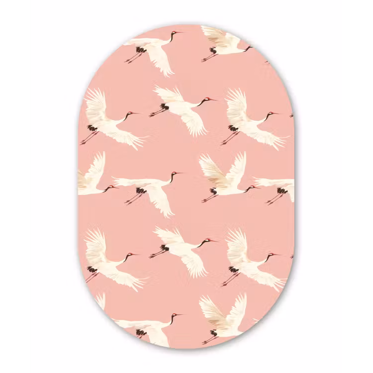 Muurovaal aluminium - Modern - Kraanvogels - Roze — 1
