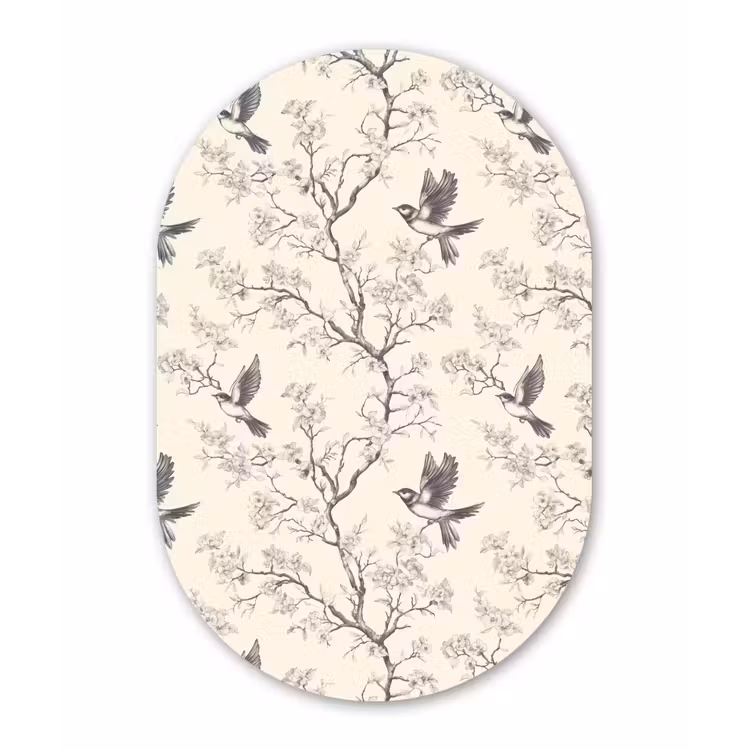 Muurovaal aluminium - Takken - Vogels - Beige — 1