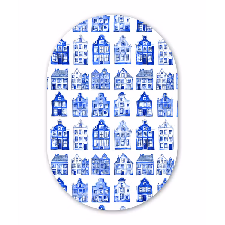 Muurovaal aluminium - Patroon - Huizen - Blauw — 1
