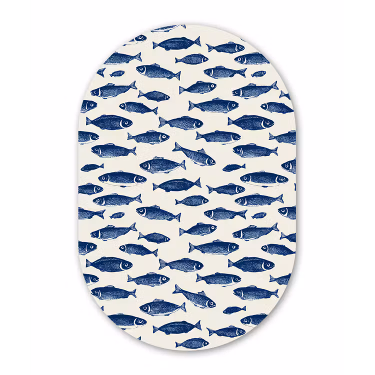 Muurovaal aluminium - Vissen - Patroon - Blauw - Wit — 1