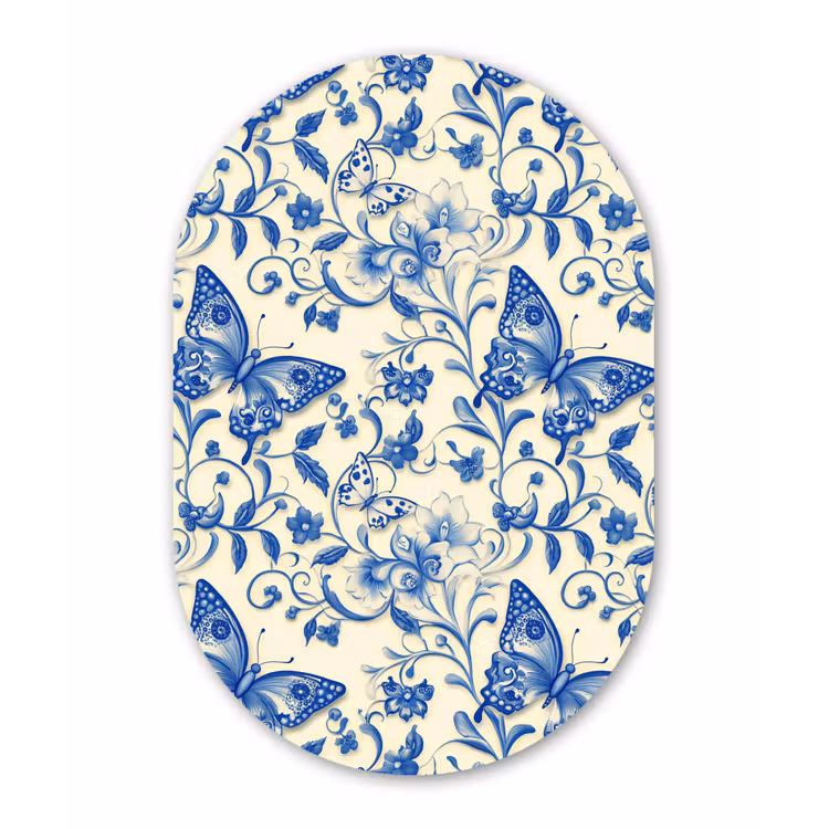 Muurovaal aluminium - Vlinders - Bloemen - Blauw - Botanisch — 1
