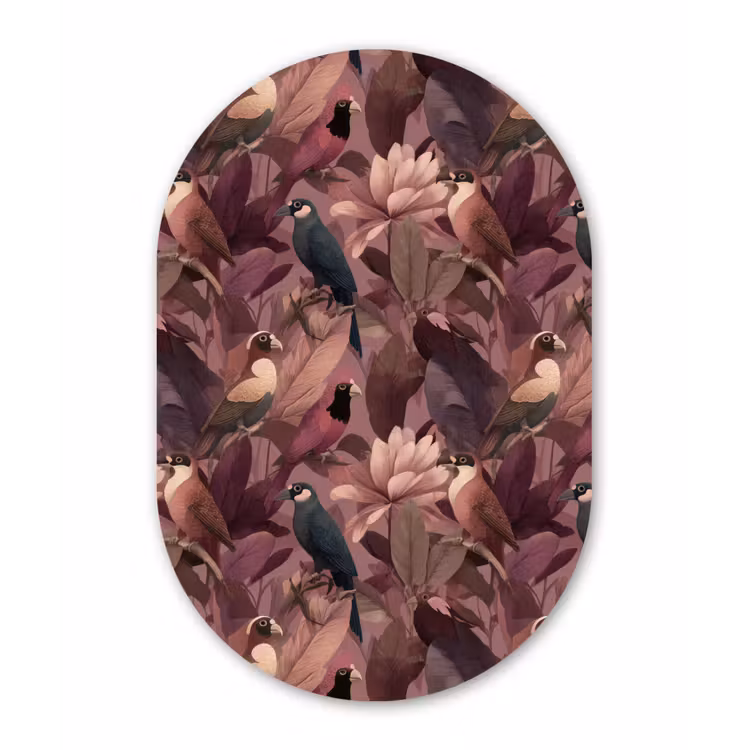 Muurovaal aluminium - Vogels - Bladeren - Roze — 1