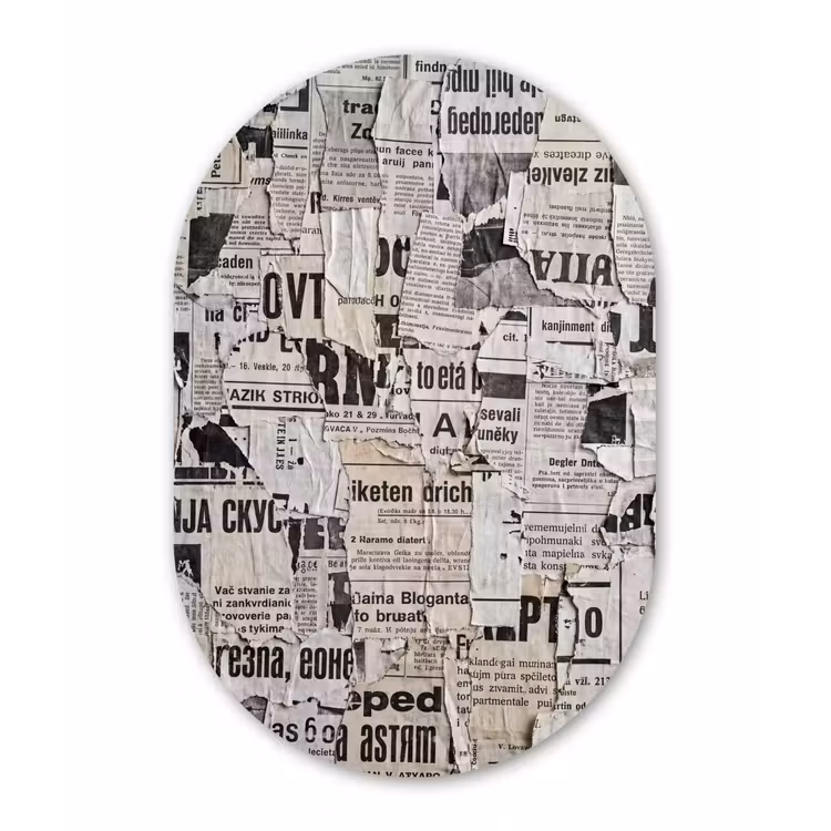Muurovaal aluminium - Krant - Gescheurd - Textuur - Abstract - Zwart-wit — 1