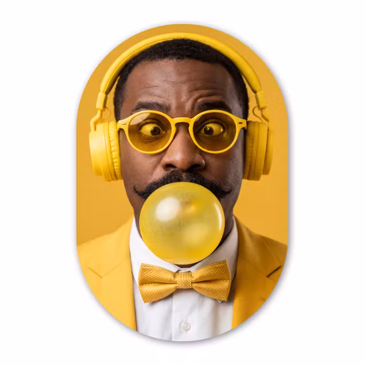 Muurovaal aluminium - Man - Bubblegum - Portret - Geel - Modern — 1