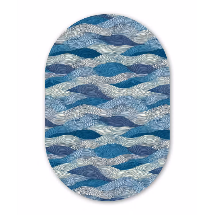 Muurovaal aluminium - Getekend - Blauw - Wit - Golvend - Streepjes — 1