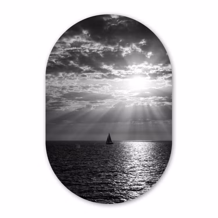 Muurovaal aluminium - Water - Boot - Lucht - Natuur - Zwart-wit — 1