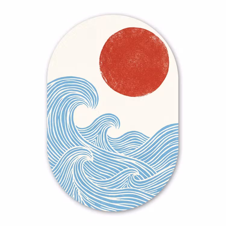 Muurovaal aluminium - Zon - Golven - Oceaan - Abstract - Rood — 1
