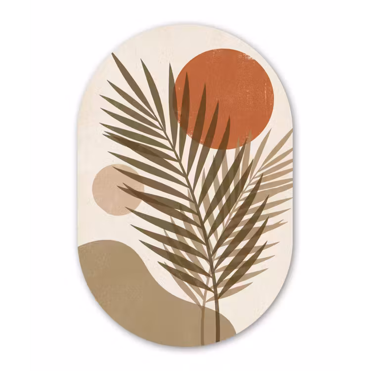 Muurovaal aluminium - Planten - Bladeren - Abstract - Modern - Beige — 1