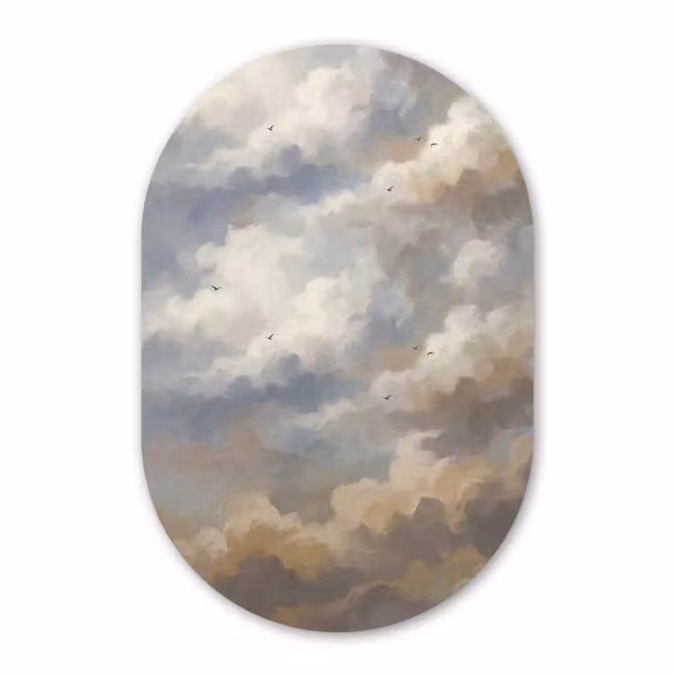 Muurovaal aluminium - Vogel - Wolken - Natuur - Modern - Grijs — 1