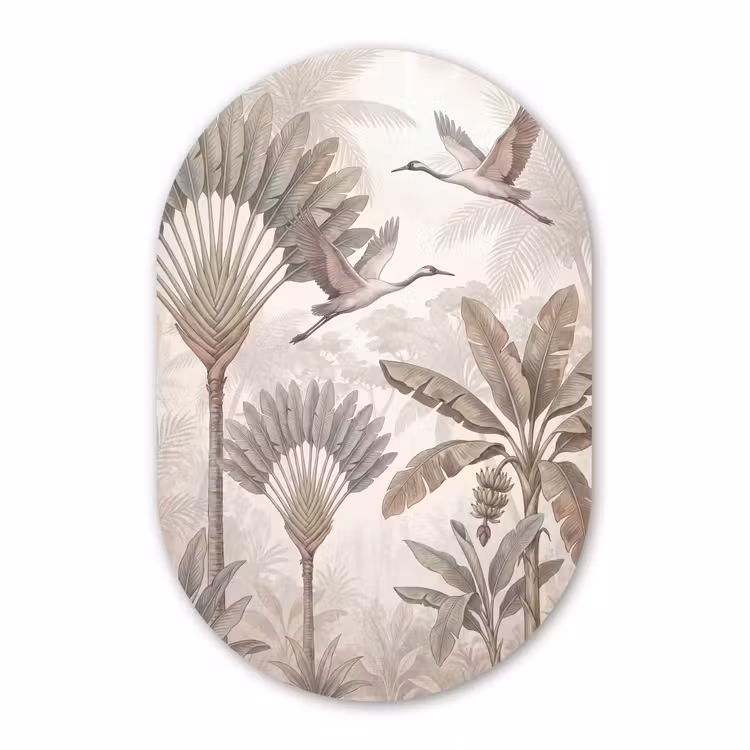 Muurovaal aluminium - Vogel - Tropisch - Jungle - Natuur - Beige — 1