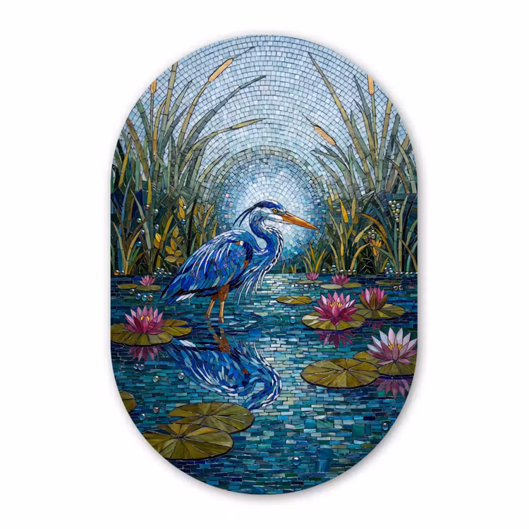 Muurovaal aluminium - Vogel - Water - Natuur - Abstract - Blauw — 1